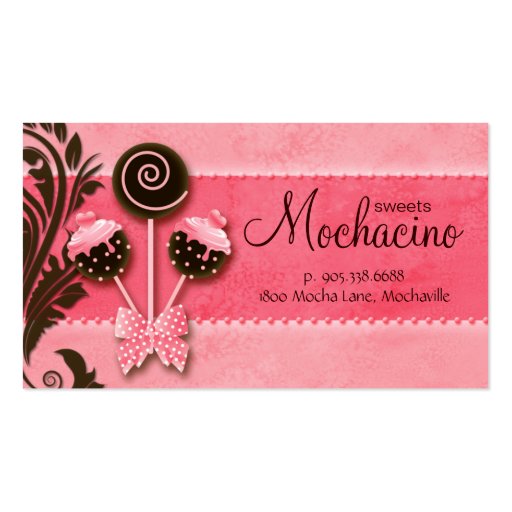Cake Pops Business Card Bakery Peach Brown Vintage (front side)