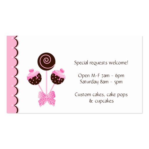 Cake Pops Business Card Bakery Pink Brown (back side)