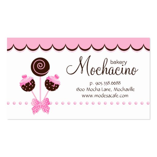 Cake Pops Business Card Bakery Pink Brown (front side)