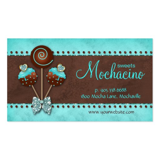 Cake Pops Business Card Bakery Sparkle Blue Brown