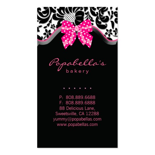 Cake Pops Business Card Pink Damask Zebra (back side)
