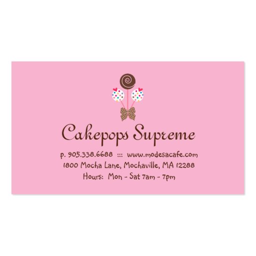 Cake Pops Business Card Polka Dots Pink Chocolate (back side)
