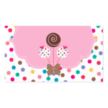 Cake Pops Business Card Polka Dots Pink Chocolate