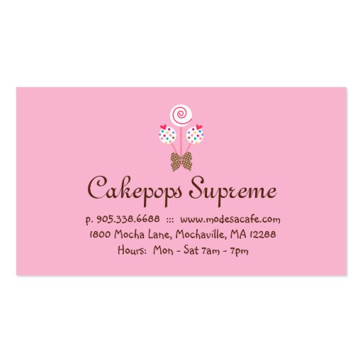 Cake Pops Business Card Polka Dots Pink Heart (back side)