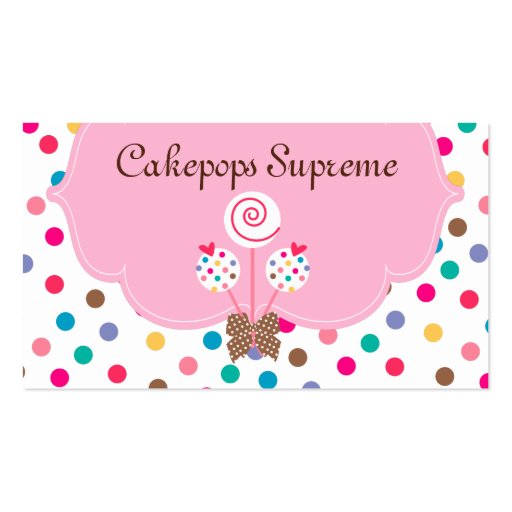 Cake Pops Business Card Polka Dots Pink Heart (front side)