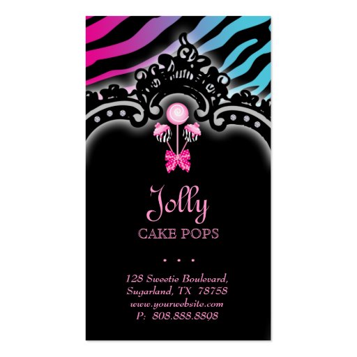 Cake Pops Business Card Retro Zebra Pink Blue (back side)