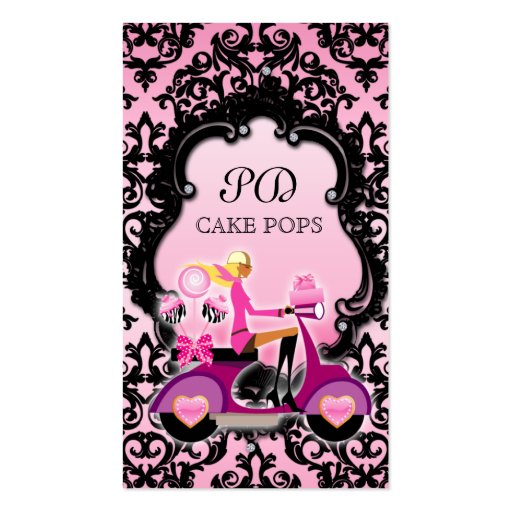 Cake Pops Business Card Scooter Black Pink (front side)
