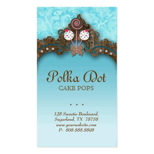 Cake Pops Business Card Vintage Brown Blue (back side)