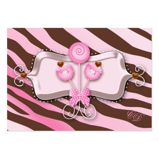 Cake Pops Gift Certificate Zebra Pink Brown Retro Business Card (front side)