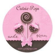Cake Pops Stickers Bakery Vintage Pink Brown Candy zazzle_sticker