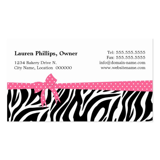 Cake Pops Zebra Stripes Ribbon Bakery Business Card Template (back side)