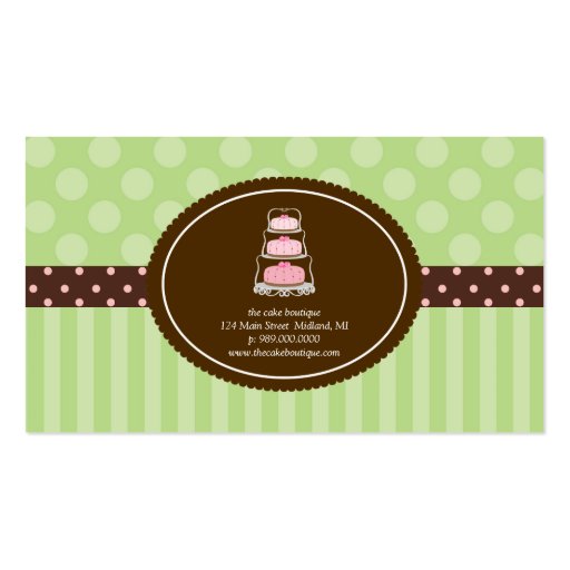 Cake Shop Lime Polka Dot Stripes Business Cards (front side)