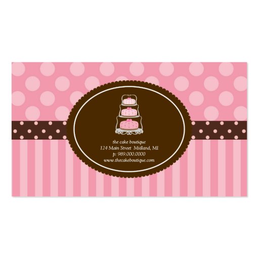 Cake Shop Pink Polka Dot Stripes Business Cards (front side)