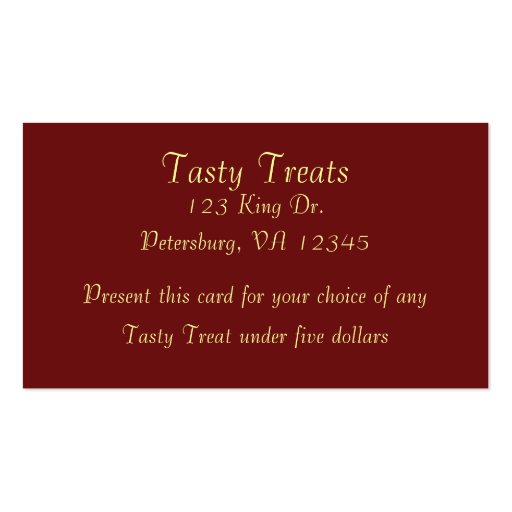 cake,Tasty, Treats, bakery, yummy, bussiness card Business Cards (back side)