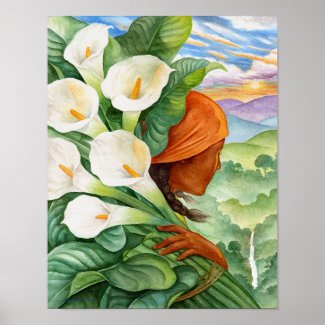 Cala Lilies Flowers Native Woman Figure Art Print