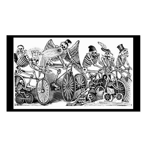Calavera Bicyclists circa late 1800's Mexico Business Card Template (front side)