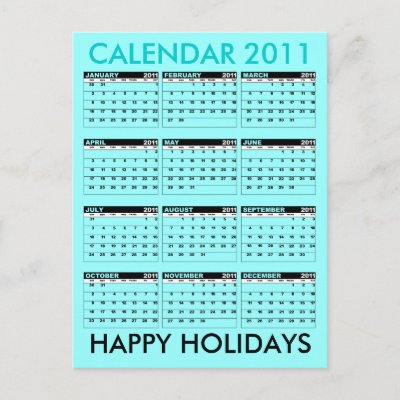 2011 Calendar  Holidays on Calendar 2011 Happy Holidays Postcard Blue From Zazzle Com