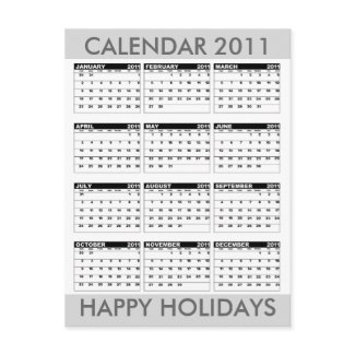 Calendar 2011 Happy Holidays Postcard Grey postcard