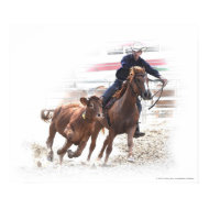 Calf cutting horse rider print print