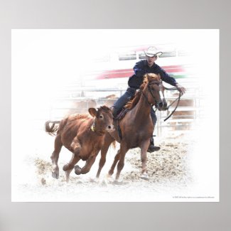 Calf cutting horse rider print print