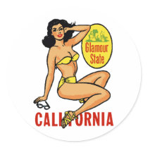 Cali Sitting Pinup Round Sticker