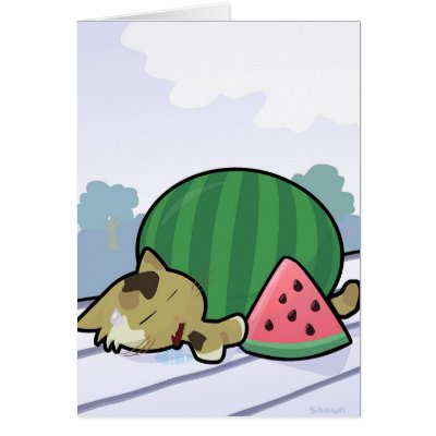 Calico Cat and Watermelon Cards by MasonMouse