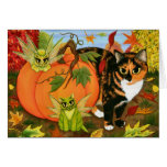 Calico Cat Fairy Cats Leaves Fall Autumn Art Card cards
