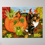 Calico Cat Fairy Cats Leaves Fall Autumn Art Print posters