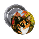 Calico Cat Fall Autumn Leaves Harvest Art Button buttons