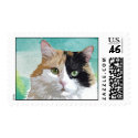 Calico Cat original art postage stamp