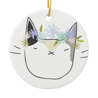 Calico Cat with Wildflowers Christmas Tree Ornaments