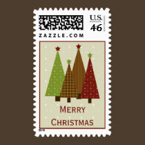 Calico Christmas Trees Postage Stamp