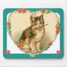 standard_mousepad - Adorable Calico Victorian kitten with heart border and paintbrush. Small heart accents in teal green and coral.: Sizes 