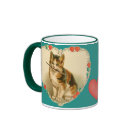 ringer_mug - Adorable Calico Victorian kitten with heart border and paintbrush. Small heart accents in teal green and coral.: Sizes  Available colors: huntergreen