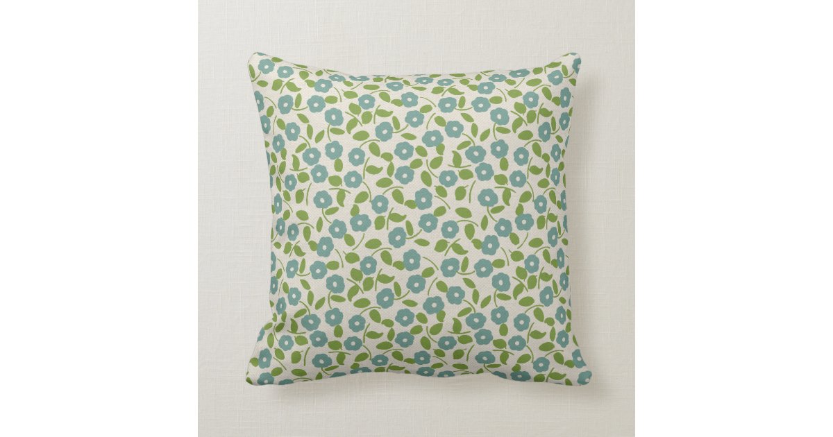 Calico Print Floral Pattern Blue Green Cream Throw Pillow Zazzle