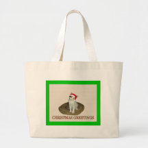 Calico Santa Christmas Greetings Canvas Bags