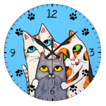 Calico, Tabby and Grey Cat Lover Wall Clock