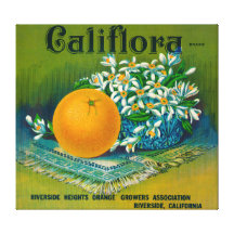 Califlora Orange LabelRiverside, CA Stretched Canvas Prints