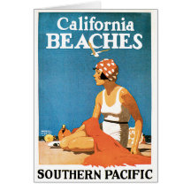 California Beaches Vintage Travel Poster Greeting Cards