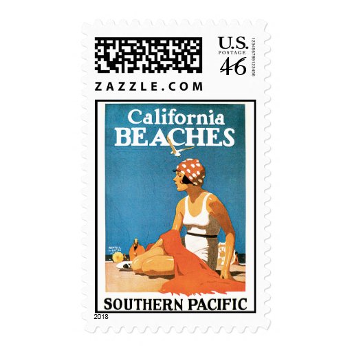 California Beaches Vintage Travel Poster Stamp