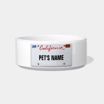 California License Plate with Pet's Name pet bowls
