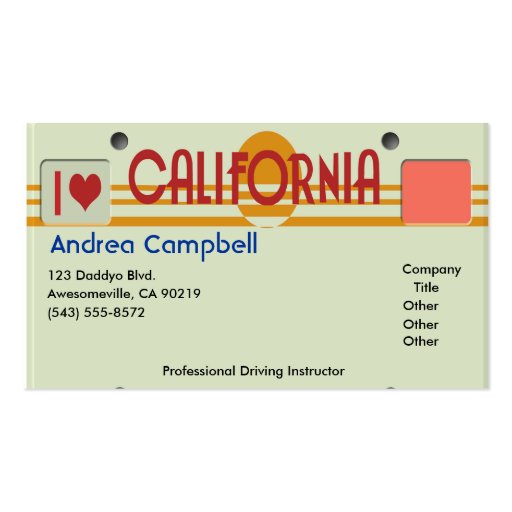 California Plates Business Card Template (front side)