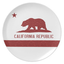 California Republic Flag Damask Pattern Party Plates