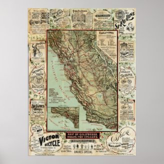 "California Roads For Cyclists" (1896) SEE NOTE posters