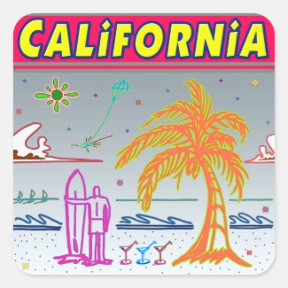 "CALIFORNIA" Surfer Beach Sticker