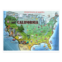 California USA Map Post Cards