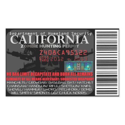 California Zombie Hunting Permit Rectangle Sticker