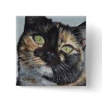 Cali's Stare Tortie Tortoiseshell Cat Painting Art Pin