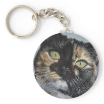 Cali's Stare Tortie Tortoiseshell Cat Painting Art Keychains