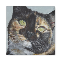 Cali's Stare Tortie Tortoiseshell Cat Painting Art Fridge Magnets